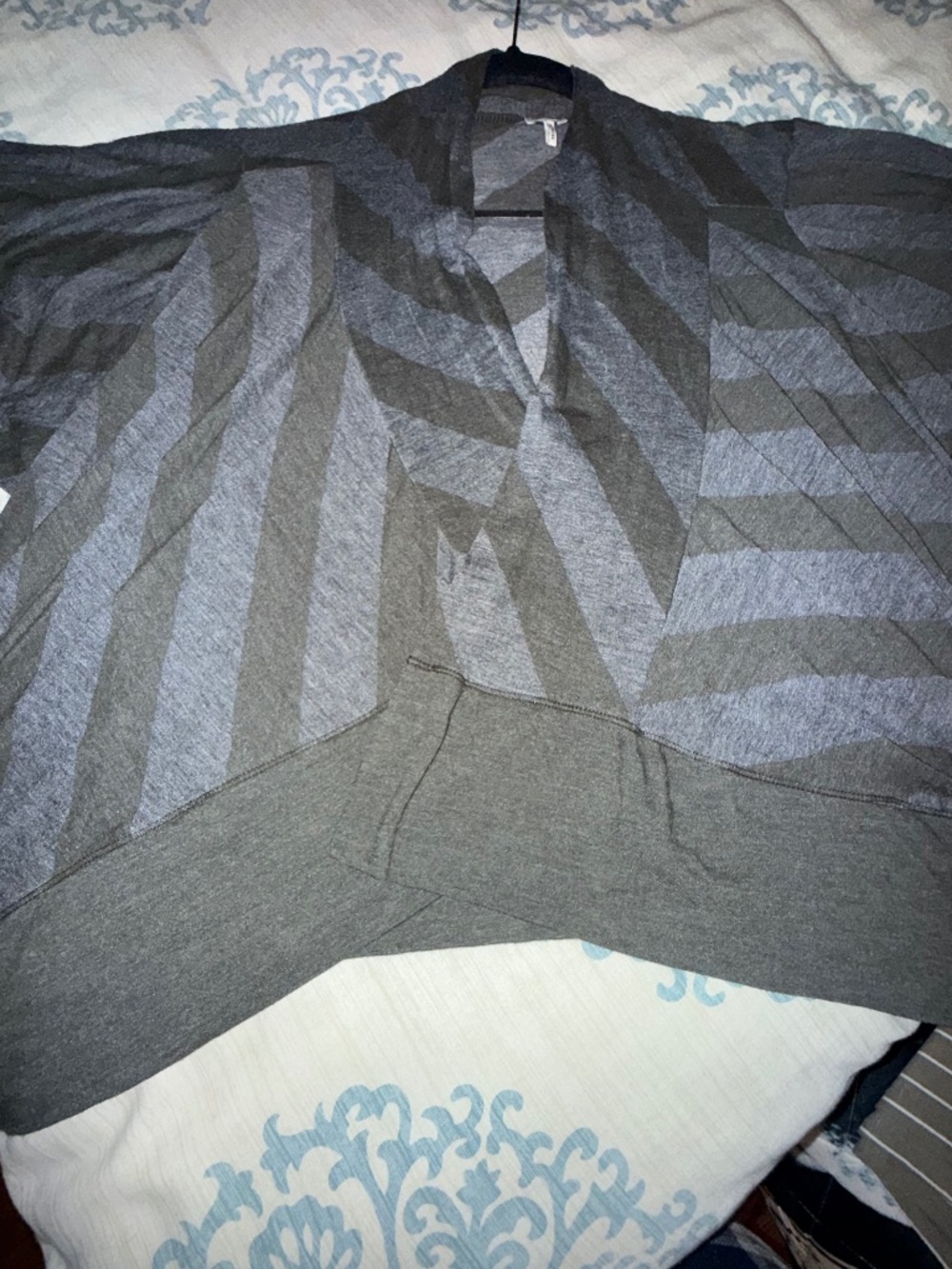 Splendid Olive Green and Grey Striped Loose Fit Short Sleeve by